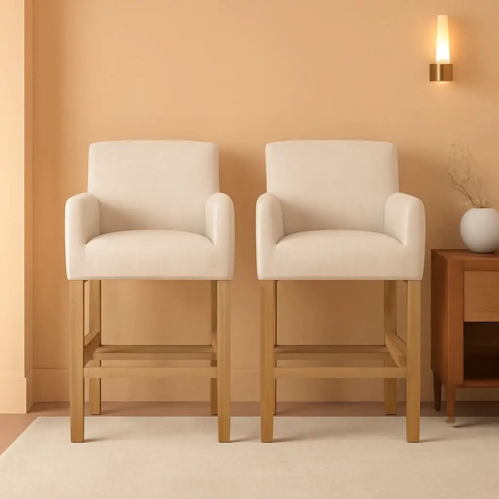 Armga Upholstered 26 Inch Counter Stools Beige Set Of 2 from PriceLows™