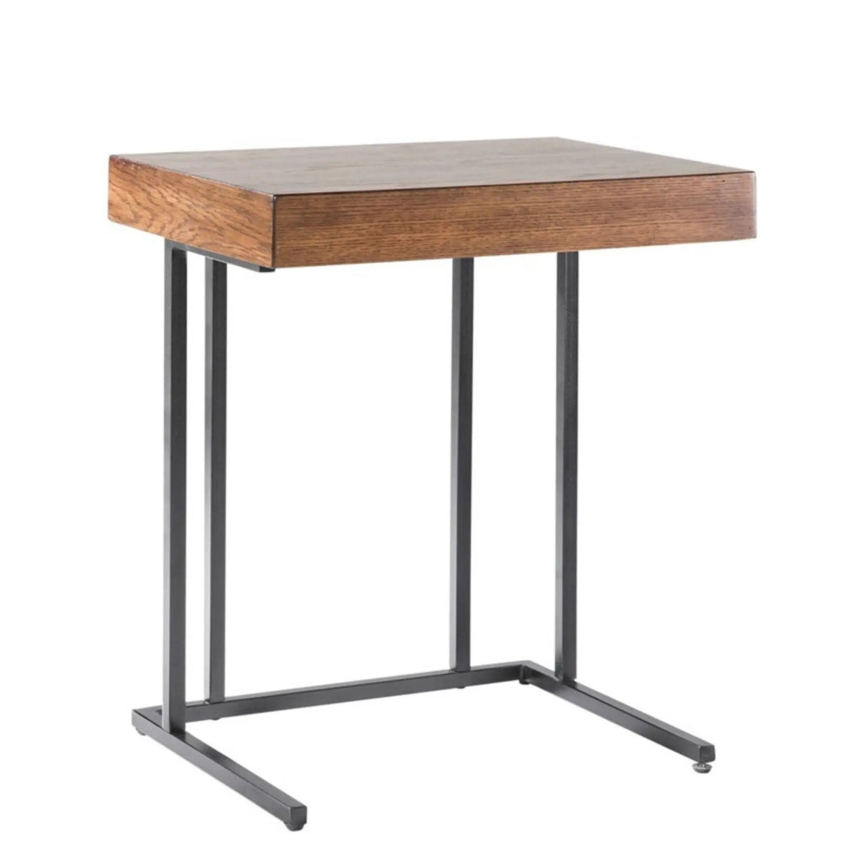 Wynn Pull Up Table | Pecan Finish | Storage Compartment | Metal Base