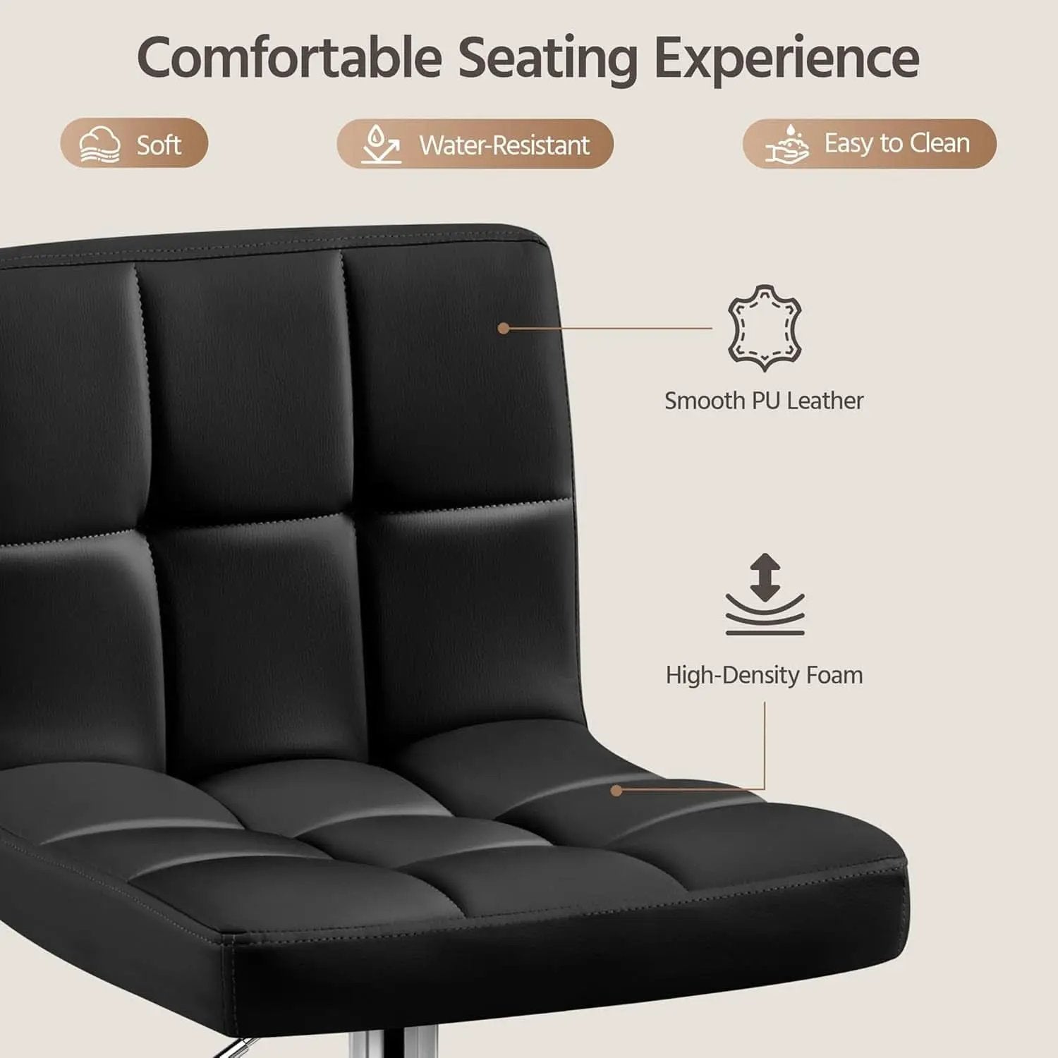 Set Of 2 Adjustable Black PU Leather Swivel Bar Stools from PriceLows™