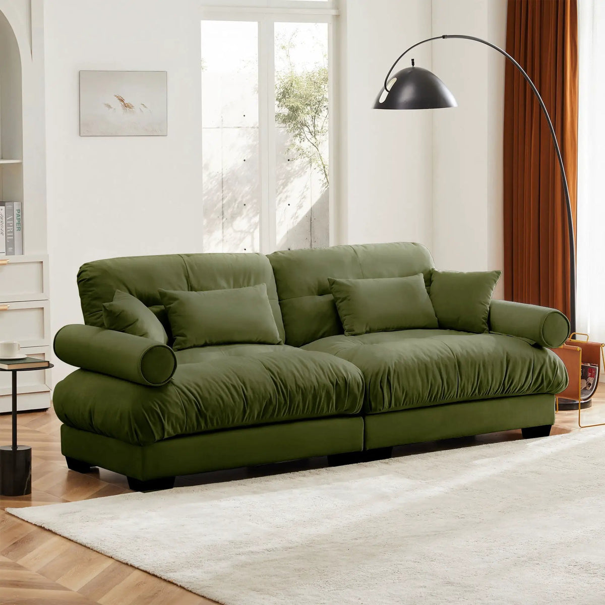 Modern Sofa | Bolstered Armrests | Cloud Cushions | Vintage Fabric