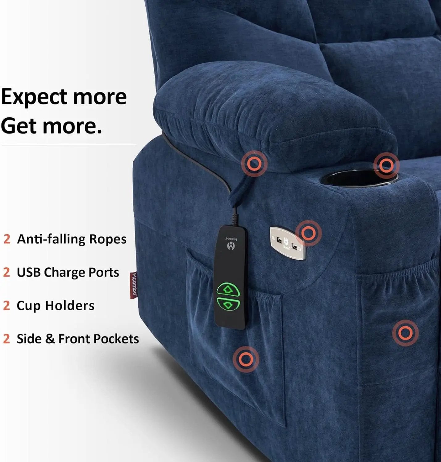 Power Lift Recliner Chair Navy Blue With Extended Footrest from PriceLows™
