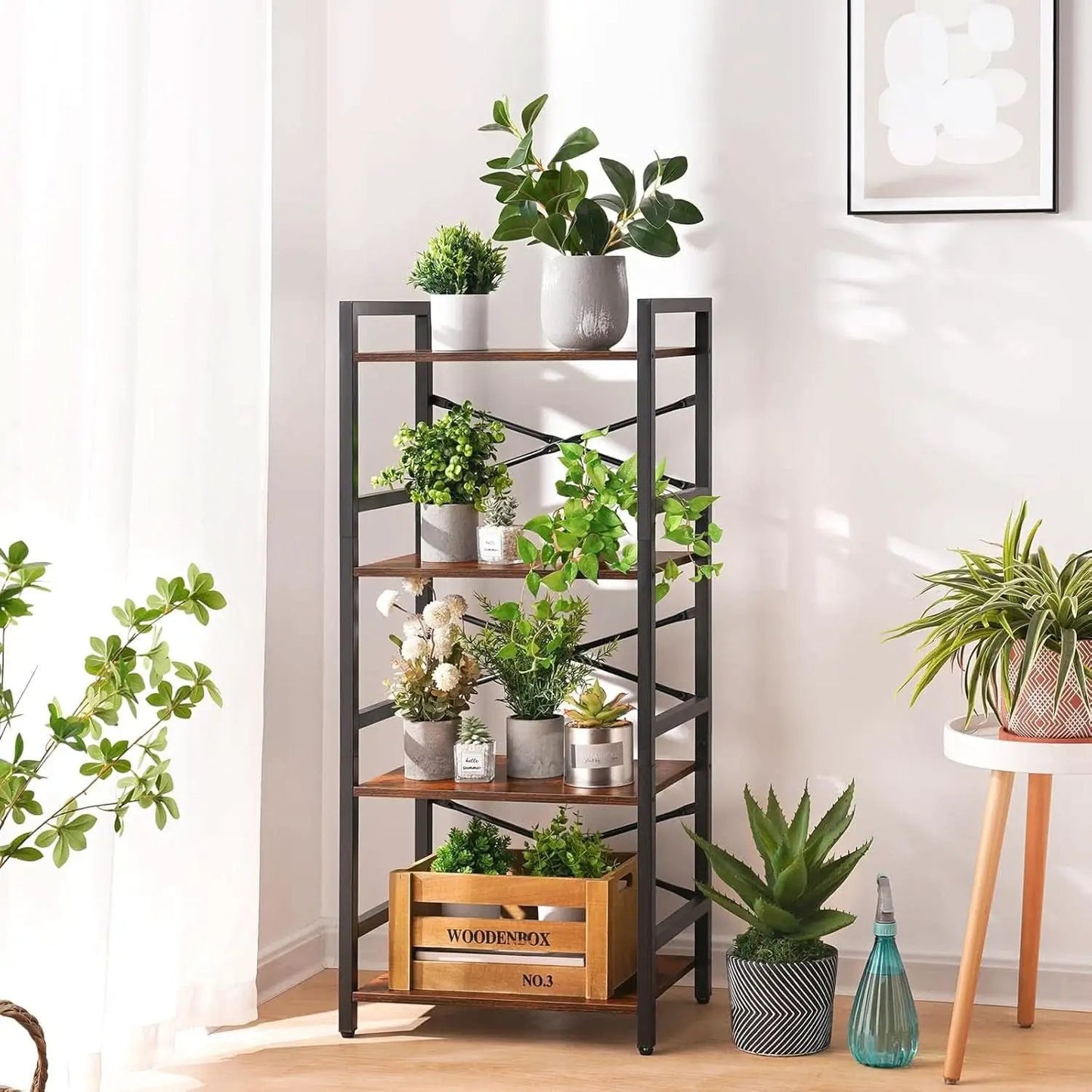 Industrial 4 Tier Narrow Bookcase Berry Brown Space Saving from PriceLows™