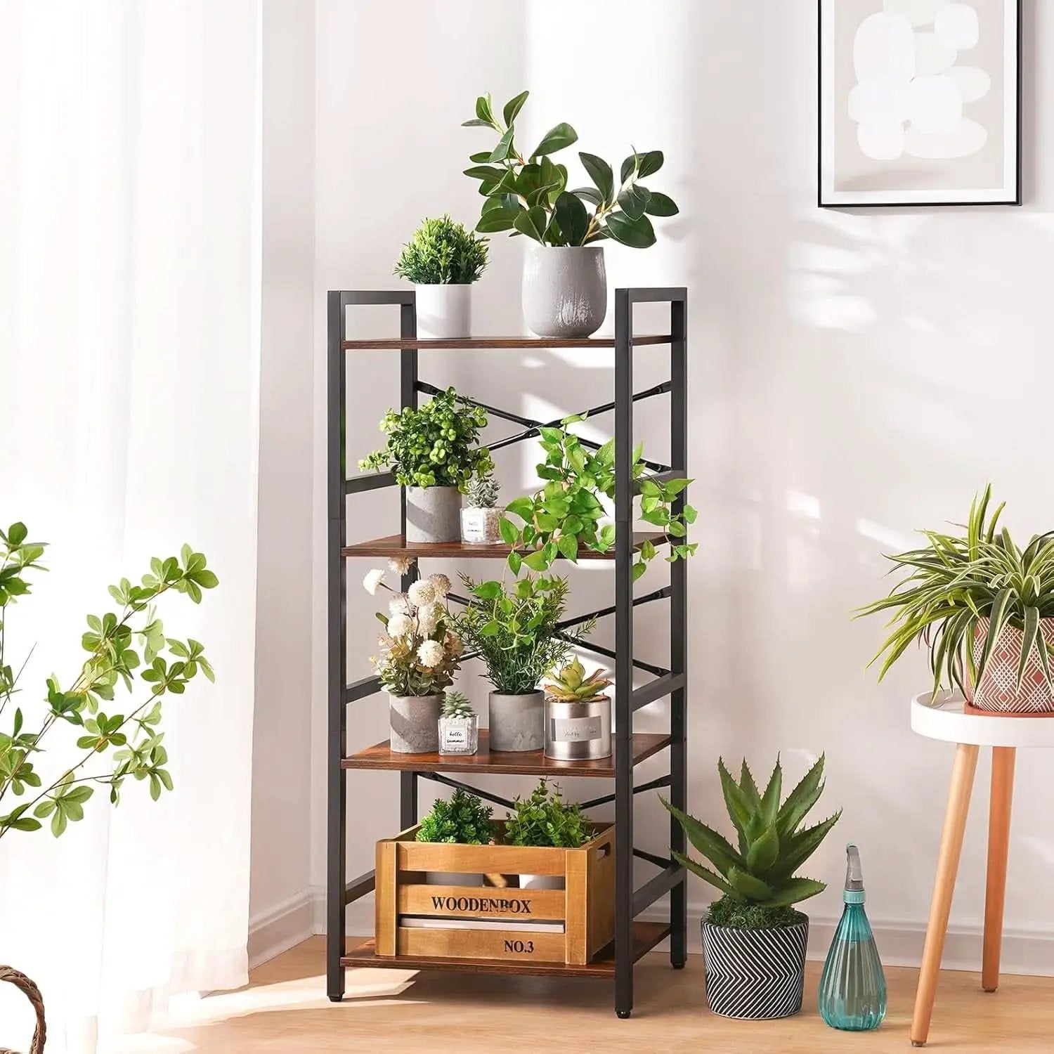 Industrial 4 Tier Narrow Bookcase Berry Brown Space Saving from PriceLows™