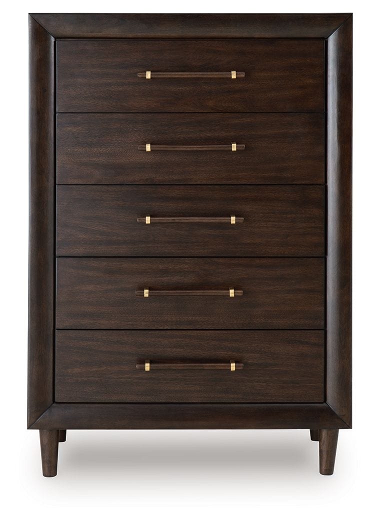 Dantenton Five Drawer Chest | 36.38 x 18 x 53.5 in | Mango Wood & Metal | Merlot
