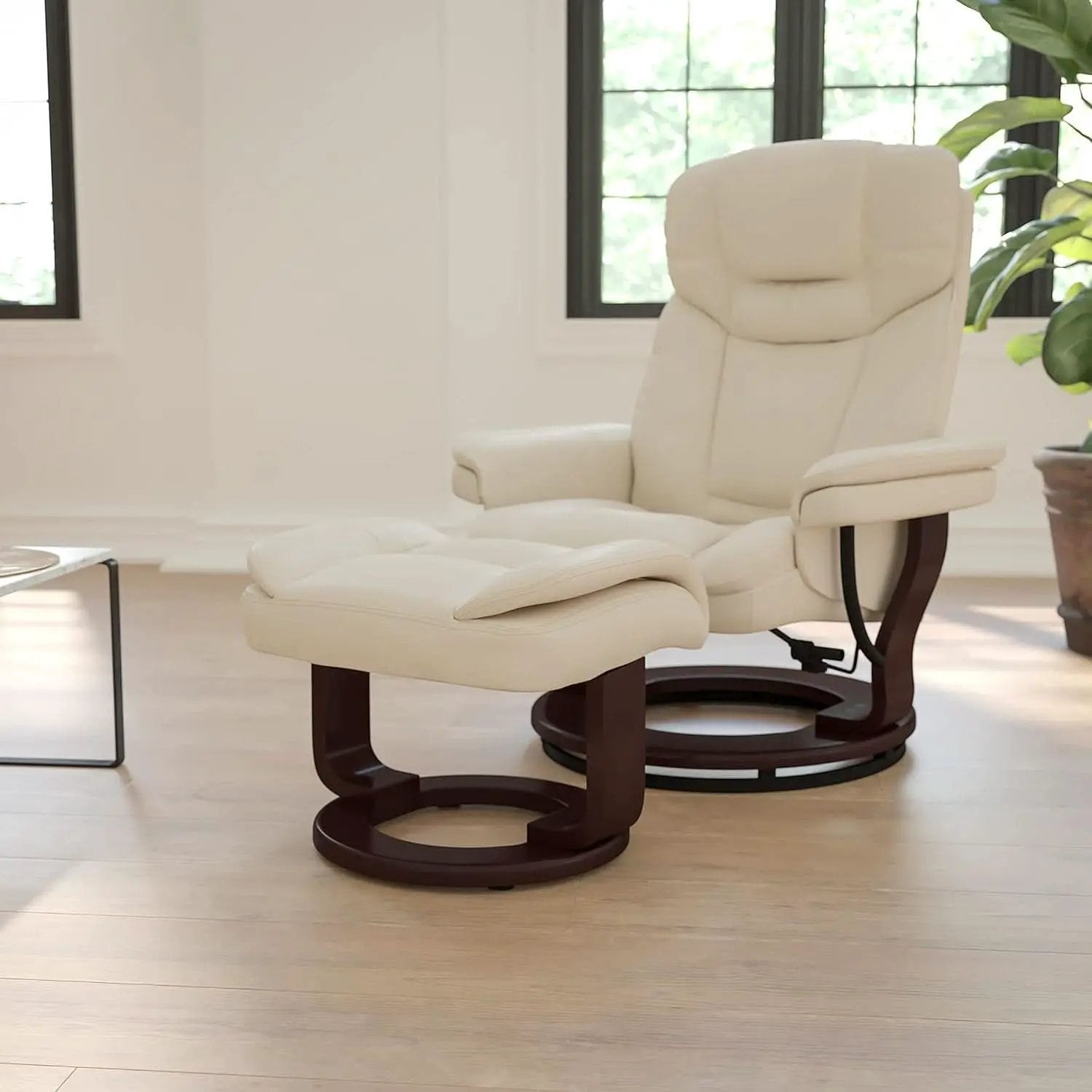 Beige Leathersoft Upholstered Recliner With Ottoman from PriceLows™