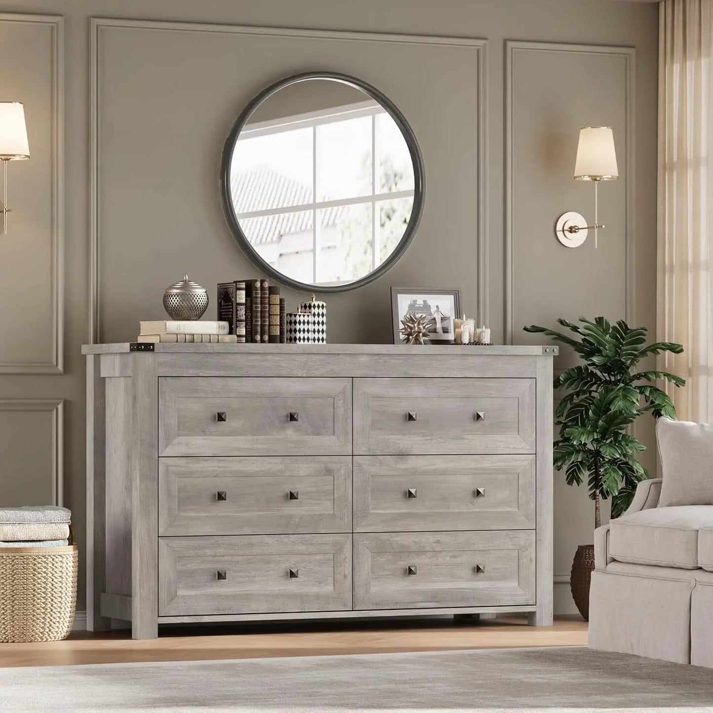Six Drawer Dresser With Metal Handles Storage Unit from PriceLows™