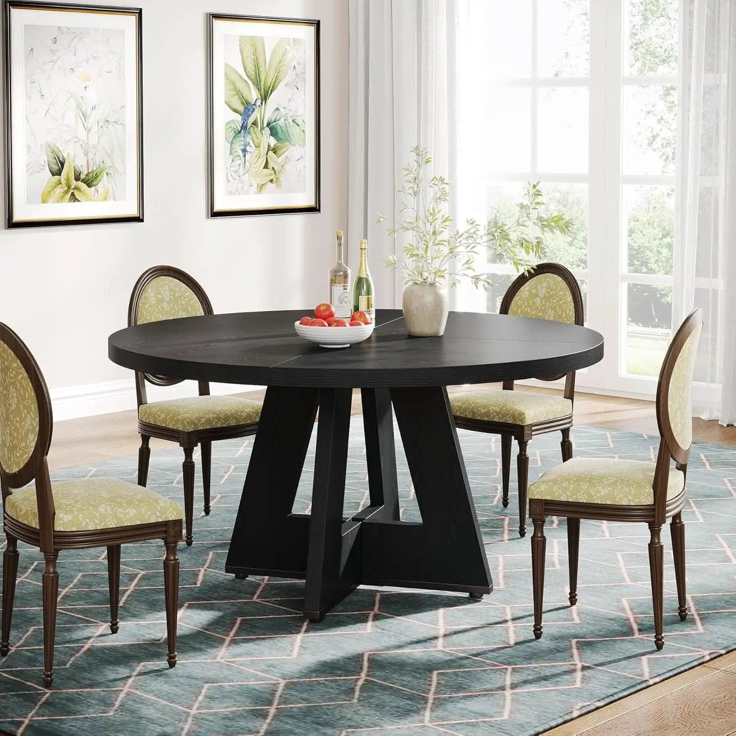 Farmhouse Round Dining Table 47 Inch Black For Four from PriceLows™