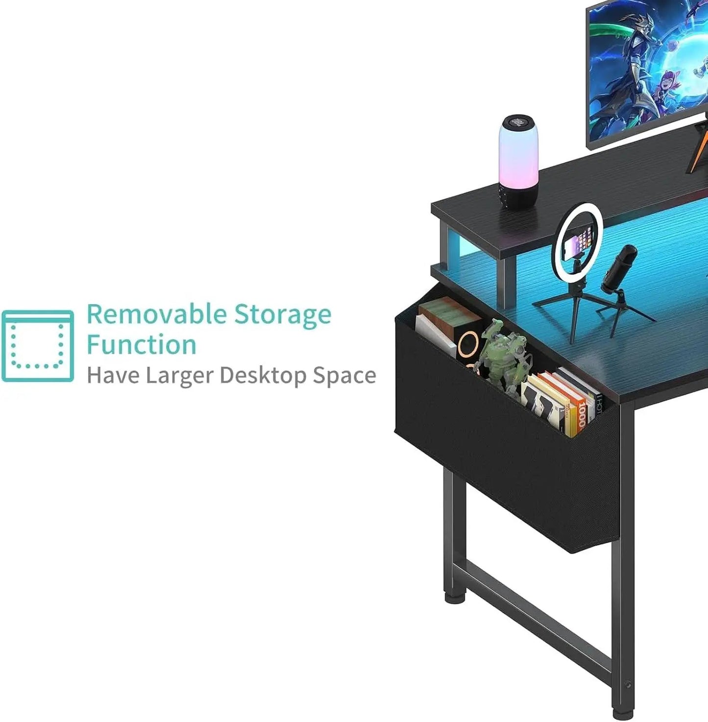 40 Inch Wide Gaming Desk With RGBLED Lighting Effects from PriceLows™