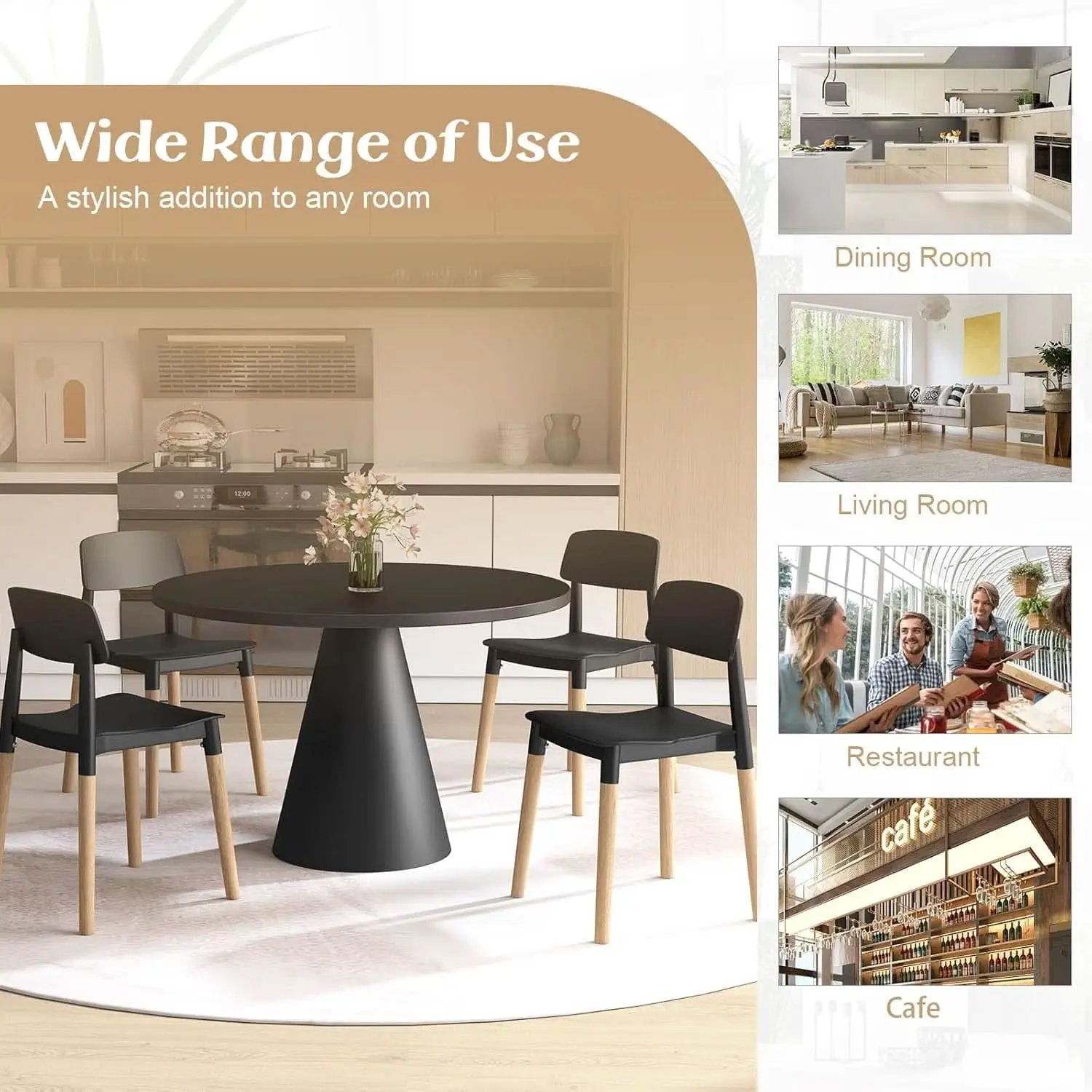 Wooden Dining Chairs Set of 4 Black Ergonomic Backrest from PriceLows™