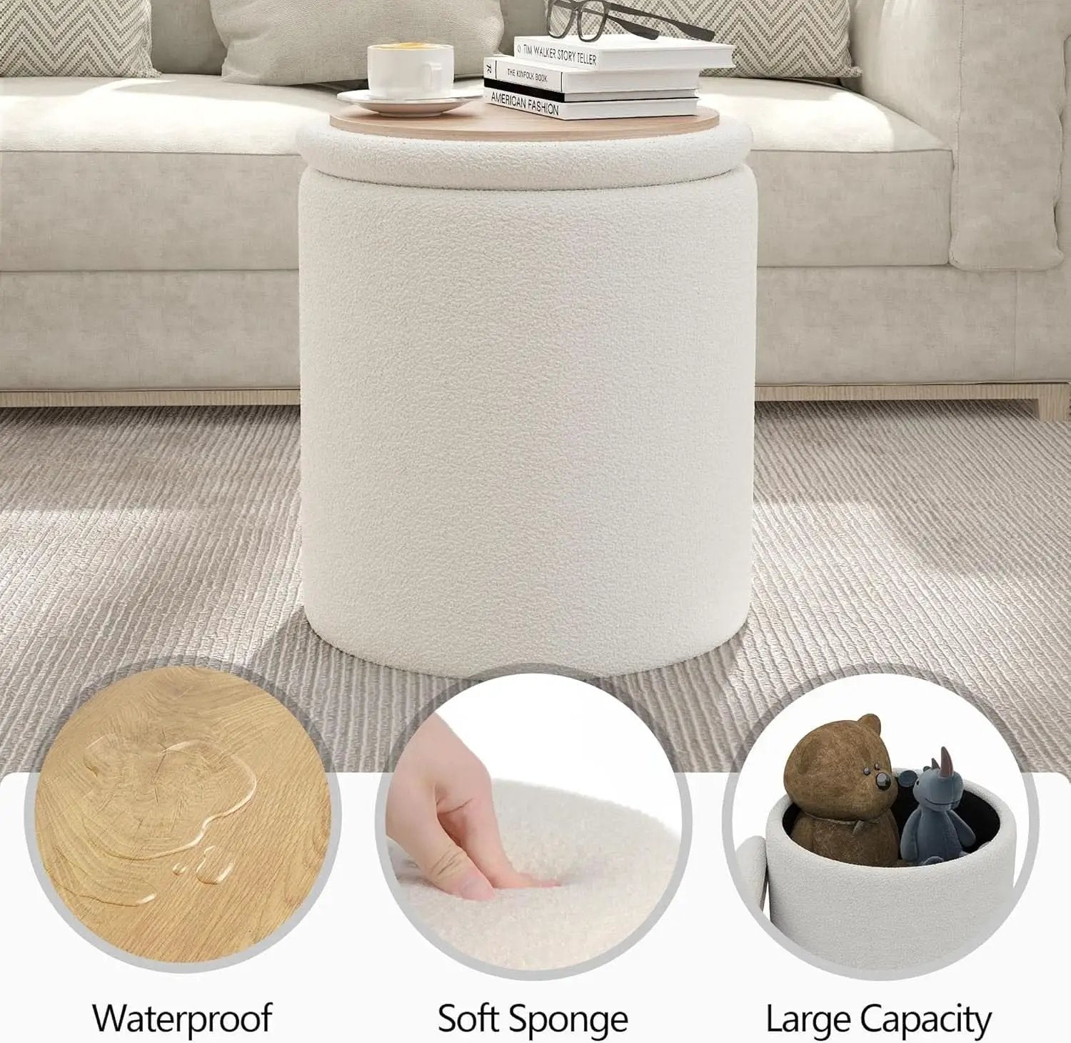 White Storage Ottoman Pouf With Hidden Compartment from PriceLows™