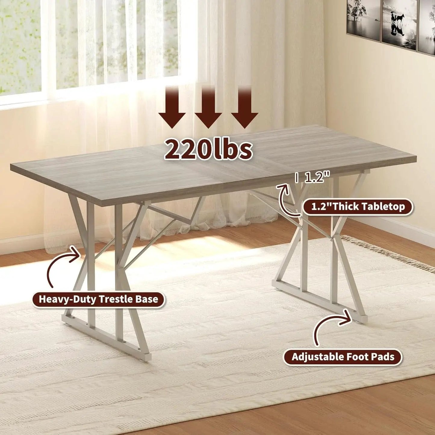 63 Inch Expandable Dining Table Distressed Gray Farmhouse from PriceLows™