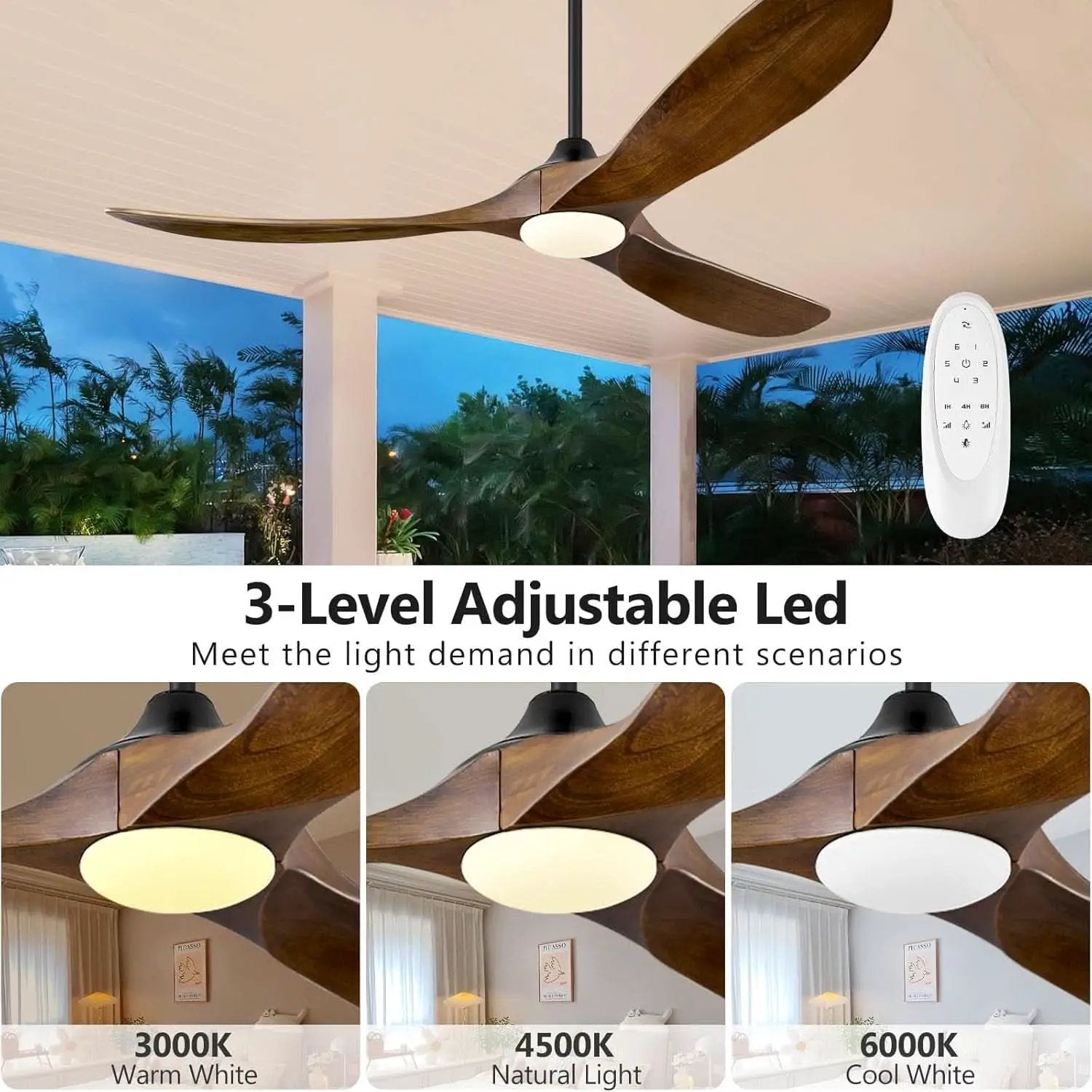 60 Inch Walnut Ceiling Fan With Dimmable LED Lighting from PriceLows™
