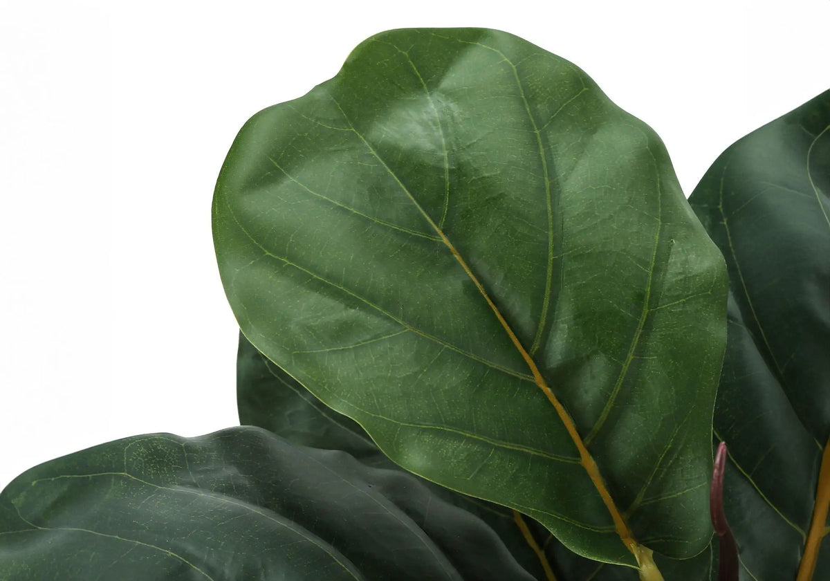 28 Inch Artificial Fiddle Tree | 18 Real Touch Leaves | 8 Inch Beige Pot | Indoor Faux Floor Plant