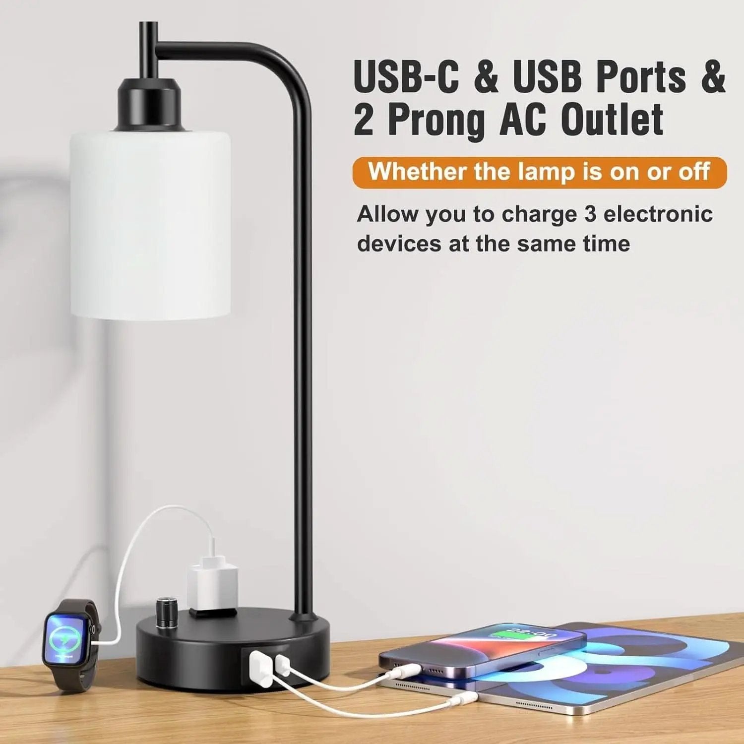 Industrial Black Dimmable Bedside Lamps With USB Ports from PriceLows™