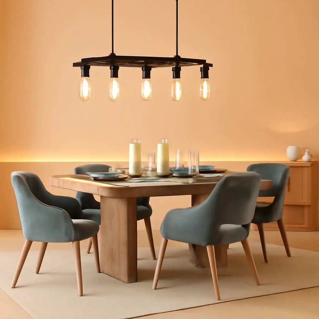 Five Light Farmhouse Linear Chandelier With Rustic Wood from PriceLows™