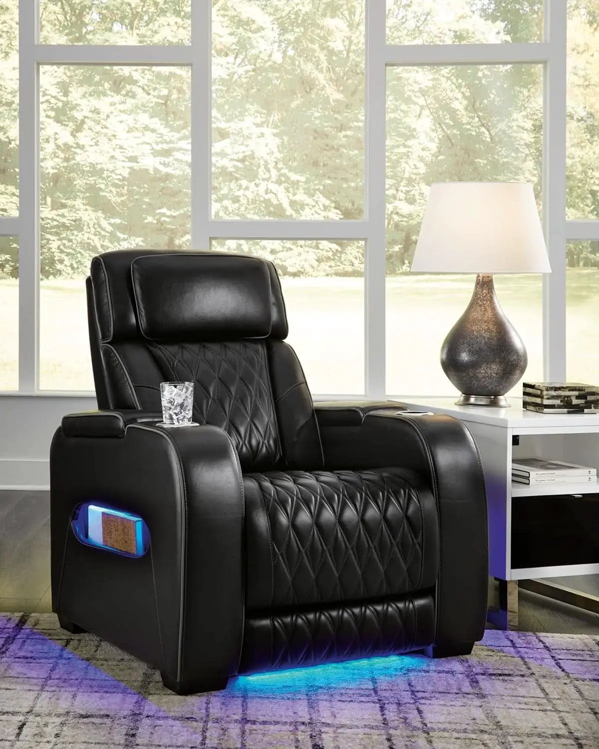 Black Leather Power Recliner With Adjustable Headrest from PriceLows™