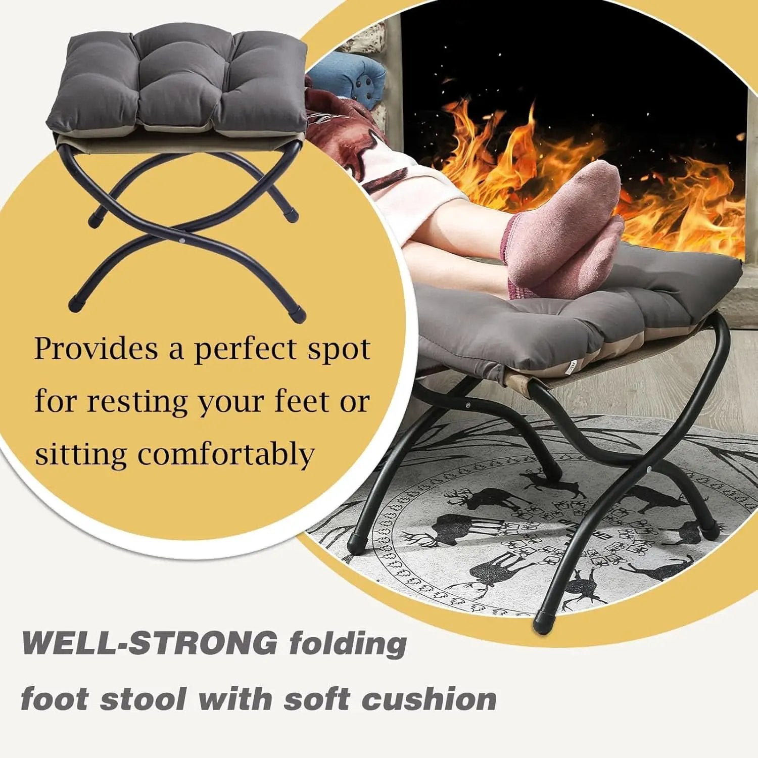 15 Inch Foldable Foot Stool Ottoman Charcoal Gray Washable from PriceLows™