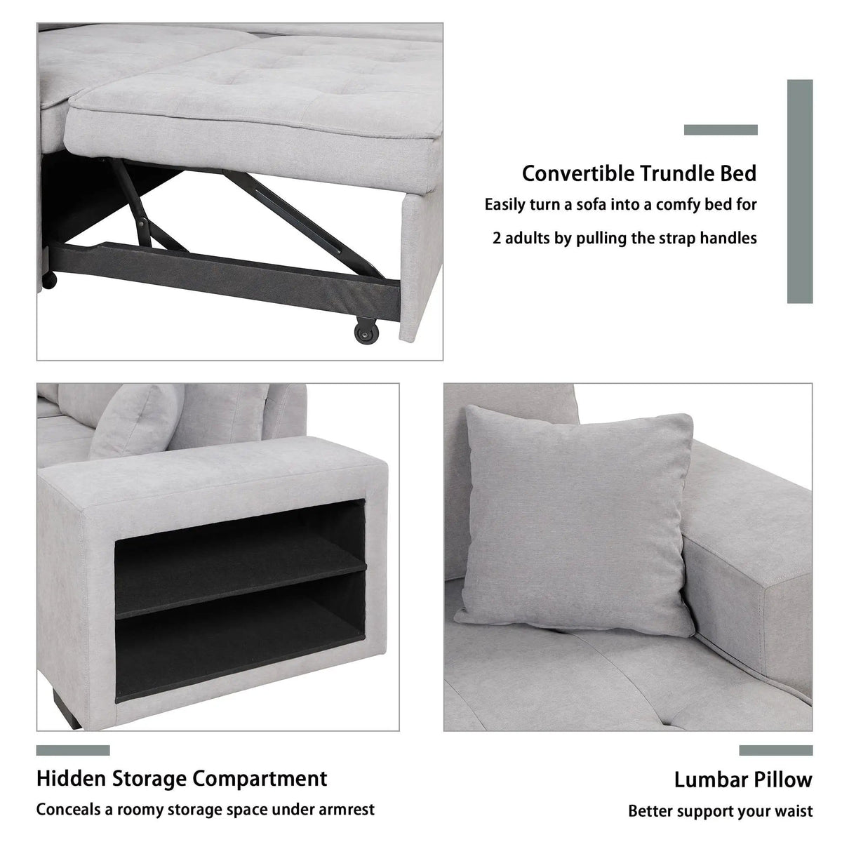 Modern L-Shape 3 Seat Reversible Sectional Couch, Pull Out Sleeper Sofa With Storage | 4 Pieces | Fabric | Living Room