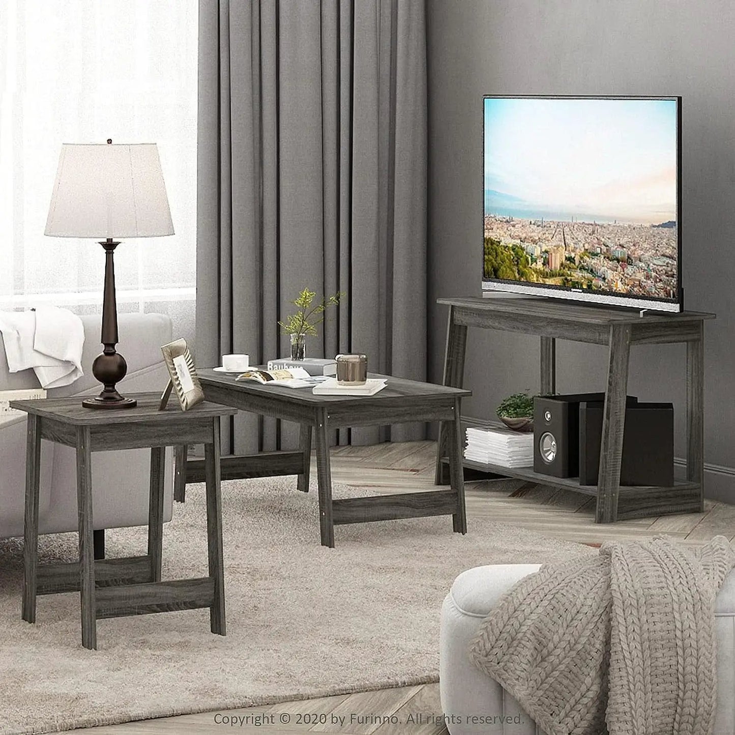 French Oak Grey TV Stand 35 Inch Wide For 37 Inch TV from PriceLows™