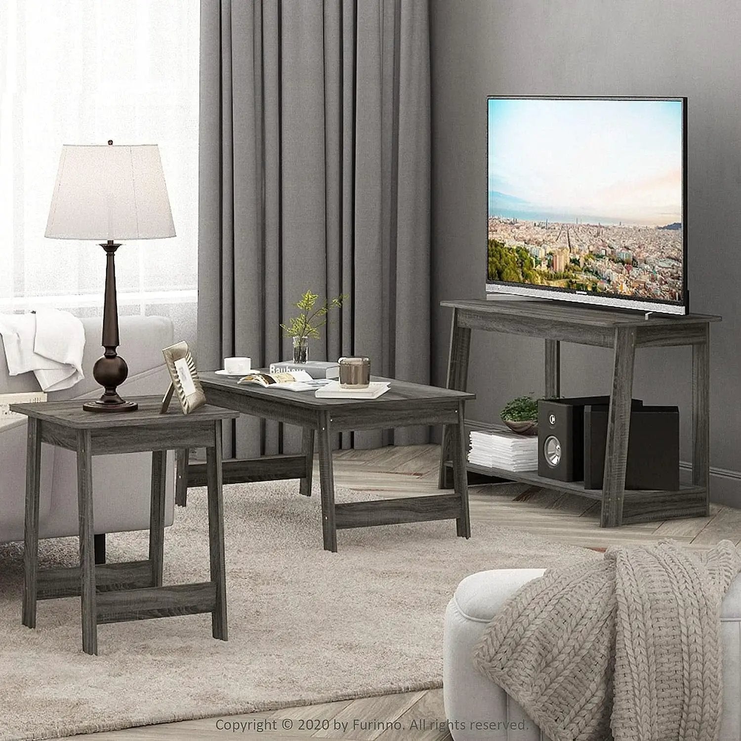 French Oak Grey TV Stand 35 Inch Wide For 37 Inch TV from PriceLows™