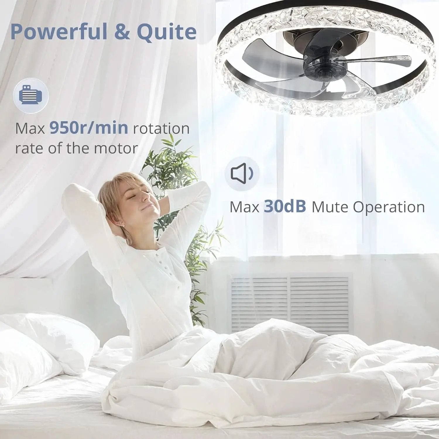 20 Inch Black Ceiling Fan With Lights And Remote, Dimmable, Flush Mount, Stepless Color Temperature, 6 Speeds from PriceLows™