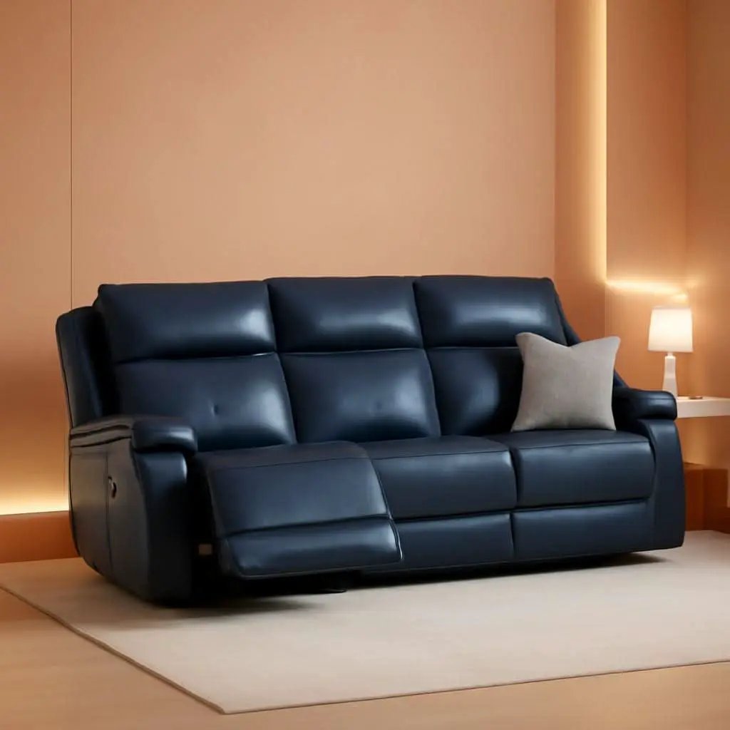Navy Genuine Leather Power Recliner Sofa With USB Type C from PriceLows™
