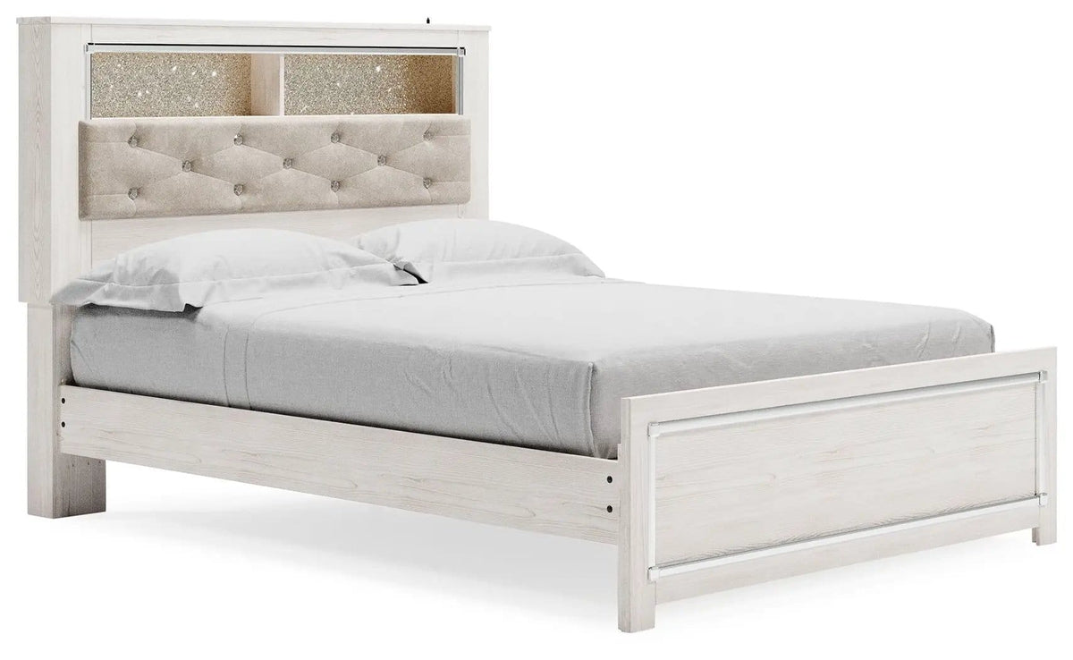 Altyra Queen Panel Bookcase Bed With Roll Slats | Storage Bed | Engineered Wood & Polyester | White