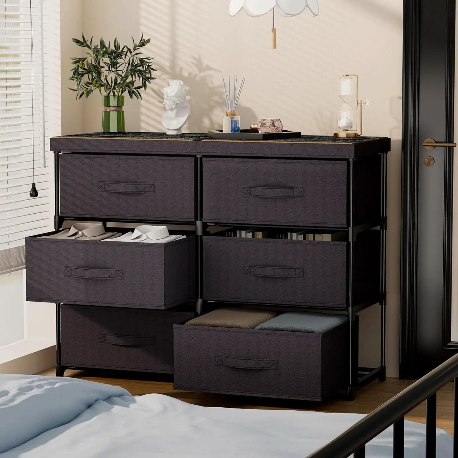 Fabric Dresser With Six Drawers Metal Frame And Wooden Top from PriceLows™