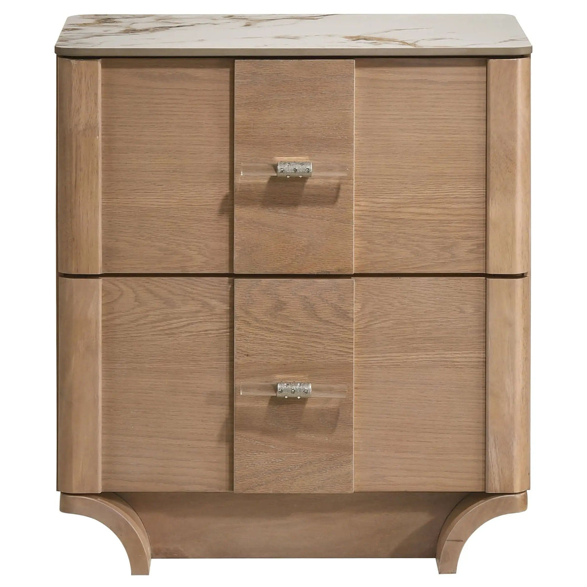 Leanne 2-drawer Sinter Stone Top Nightstand | 23.75 x 16.5 x 26.75 in | Solid Wood & Metal | Light Oak