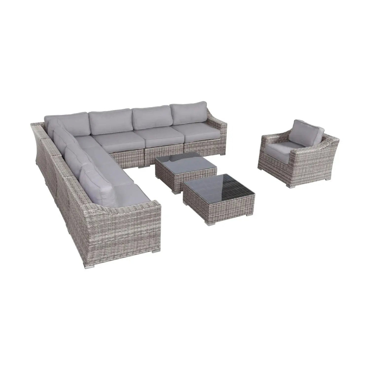 Outdoor Wicker Conversation Set | All-Weather Resin | Tempered Glass Table | 5 Inch Cushions