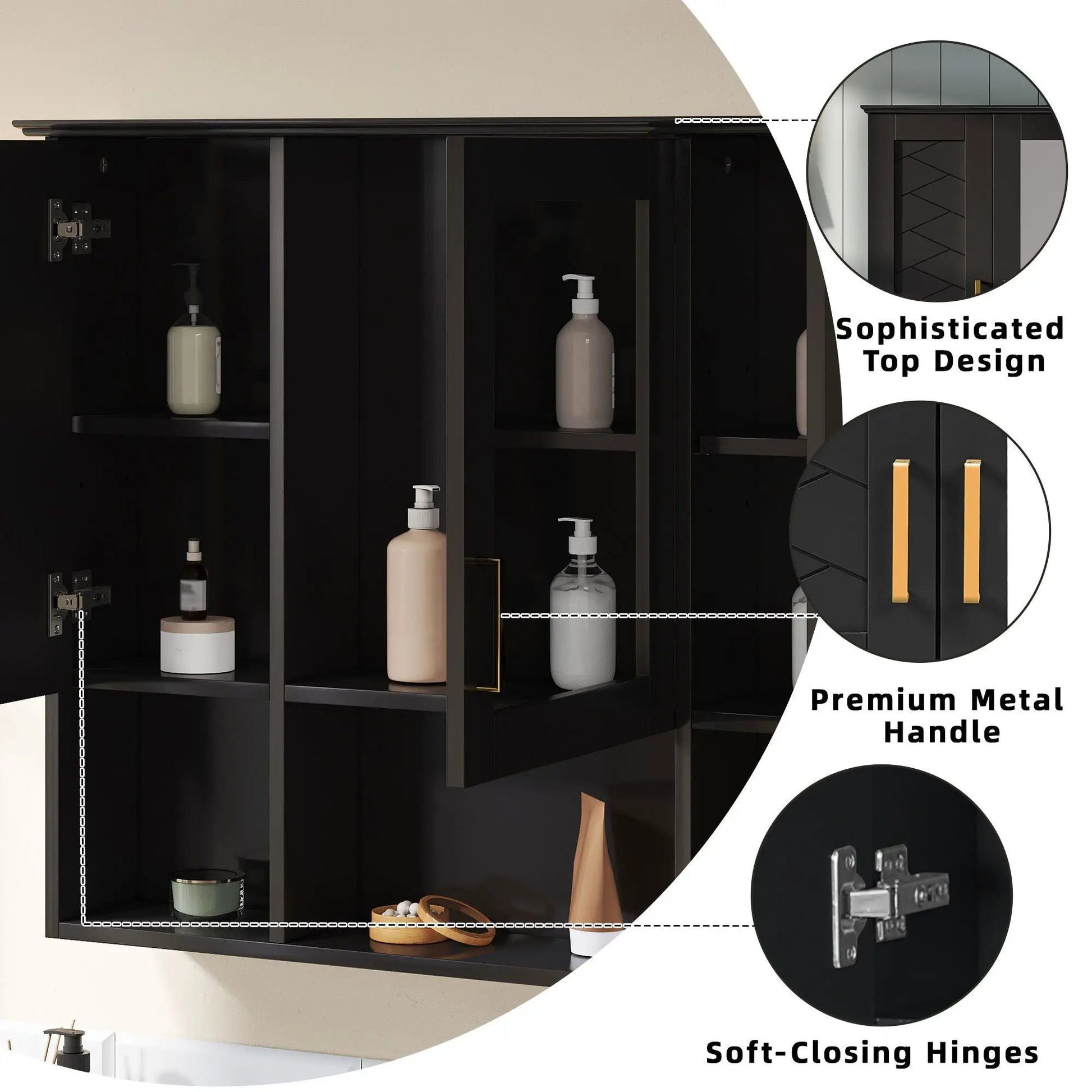 Modern Wall Mounted Medicine Cabinet With Adjustable Shelves, Soft Close Doors, High Define Mirror from PriceLows™