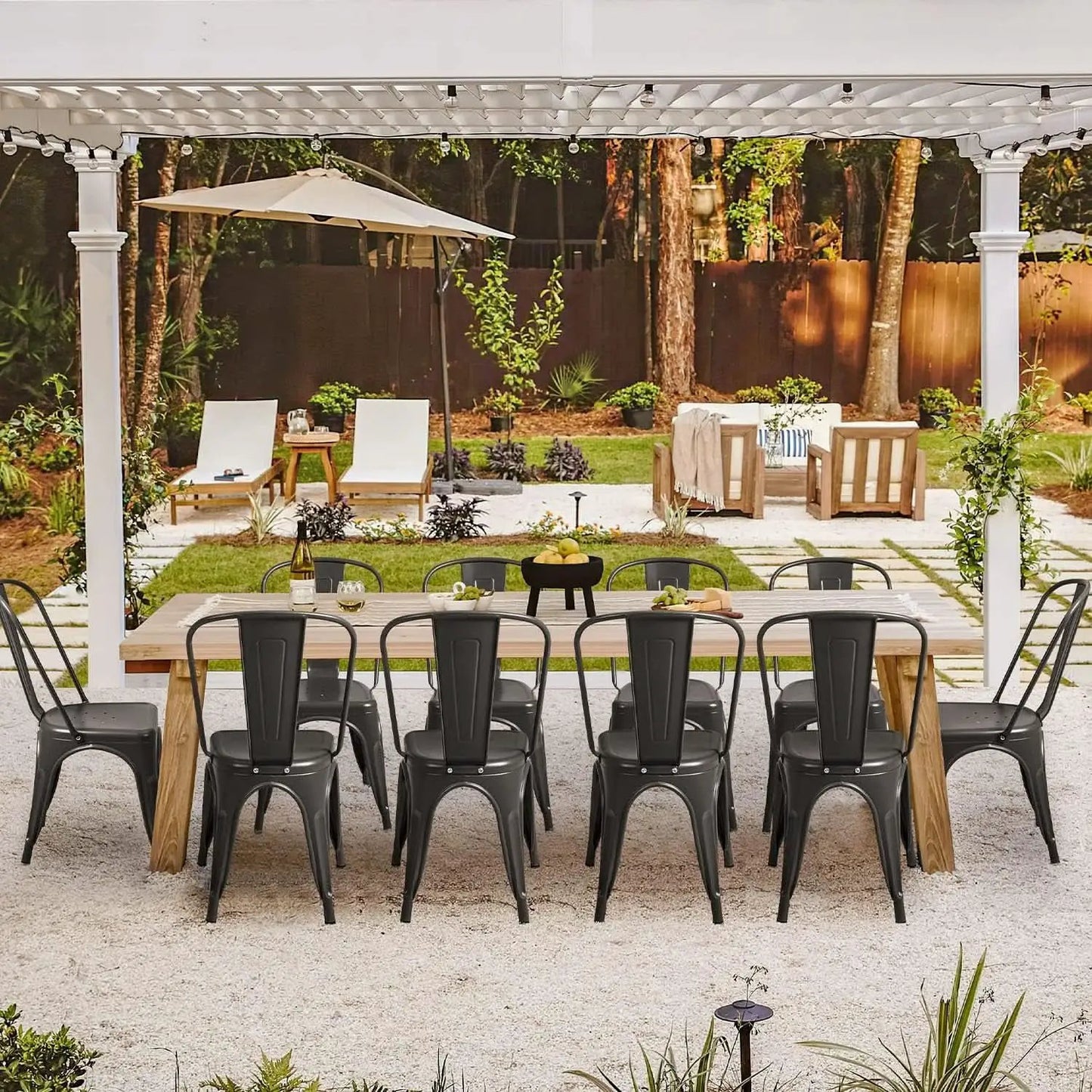 Stackable Metal Dining Chair Indoor Outdoor Black Set Of 4 from PriceLows™