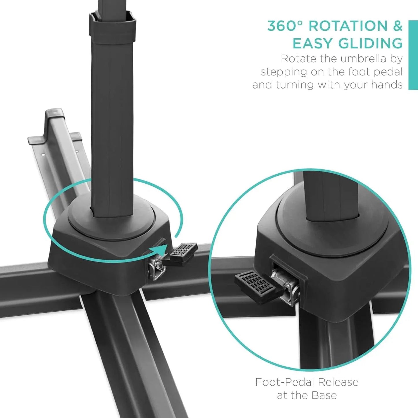 10 Ft Solar LED Cantilever Patio Umbrella With 360 Degree Rotation And Easy Tilt Offset Hanging Design Cross Base