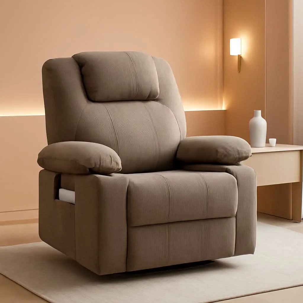 Oversized Swivel Rocker Recliner Chair With Heat Massage USB Port Brown Fabric from PriceLows™