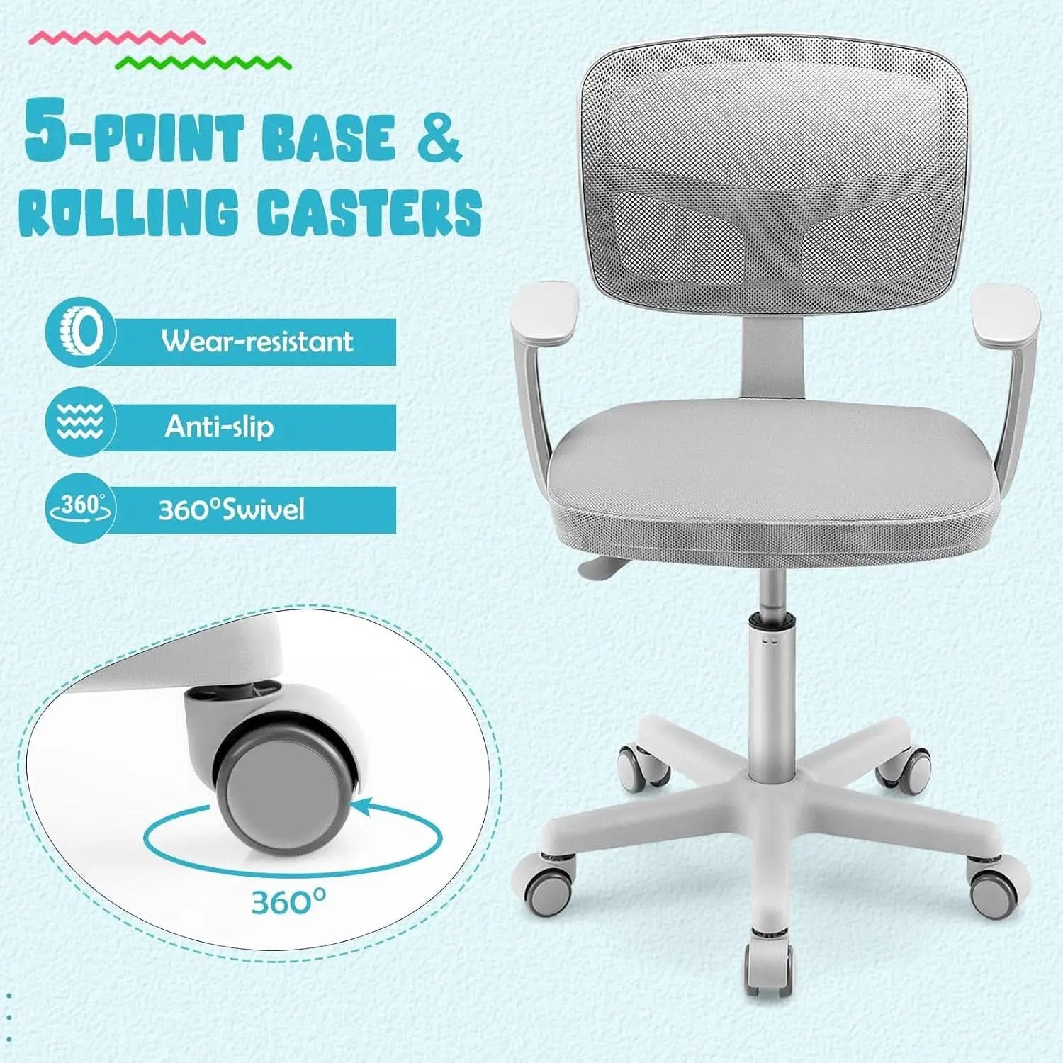 Kids Desk Chair Ergonomic Swivel With Lumbar Support And Breathable Mesh from PriceLows™