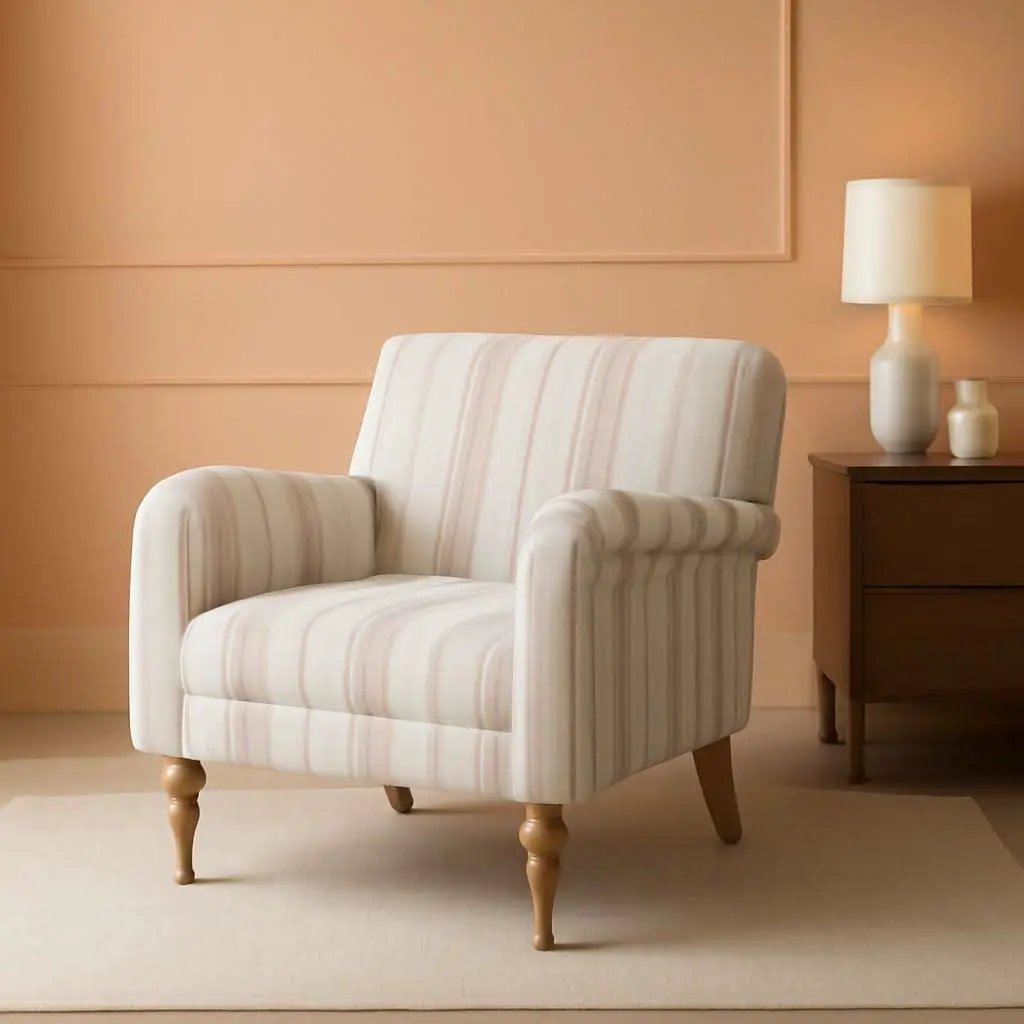 Tan Stripe Accent Chair With Wooden Legs For Living Room from PriceLows™