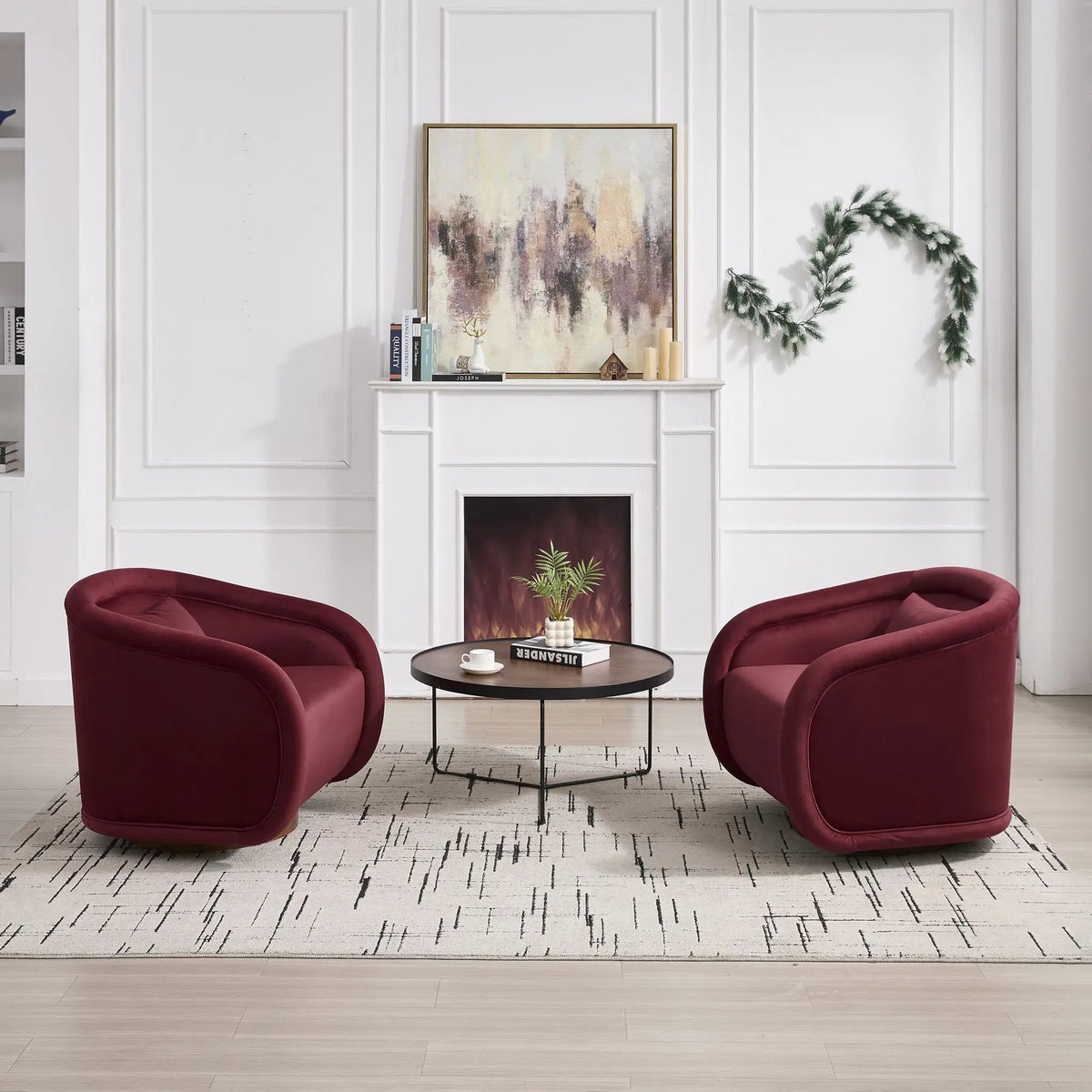 Teddy Fabric Swivel Accent Chair | 360 Degree Rotation | Solid Rubber Wood Frame | Cozy Texture