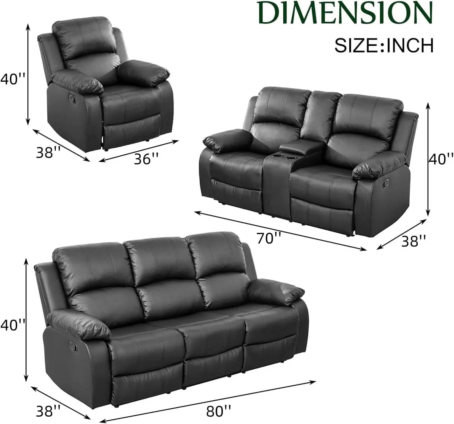 Black Recliner Sofa Set For Living Room Theater Seating from PriceLows™