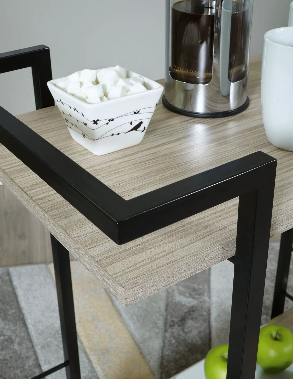 Rolling Bar Cart | Melamine Wood Finish | Locking Casters | Bottle Holders