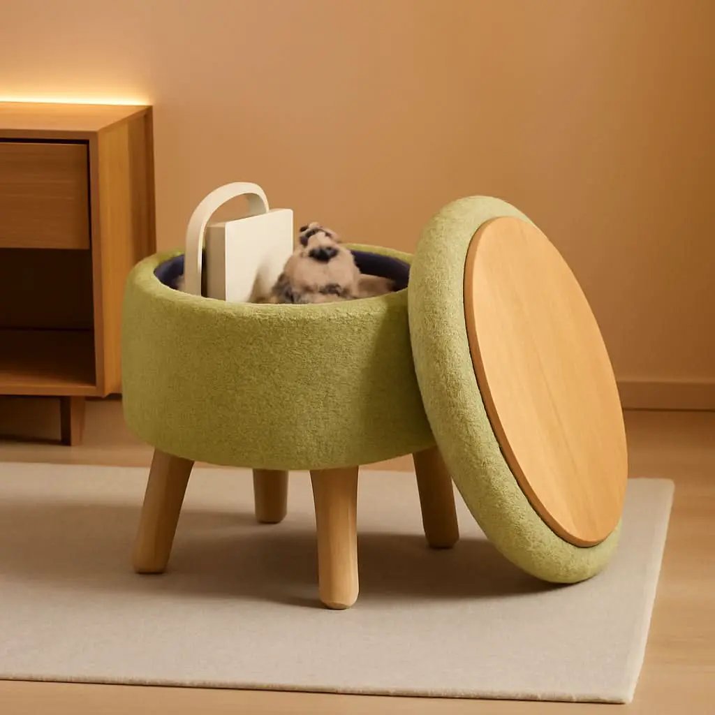 Storage Ottoman Round Footstool Velvet Modern Utility from PriceLows™
