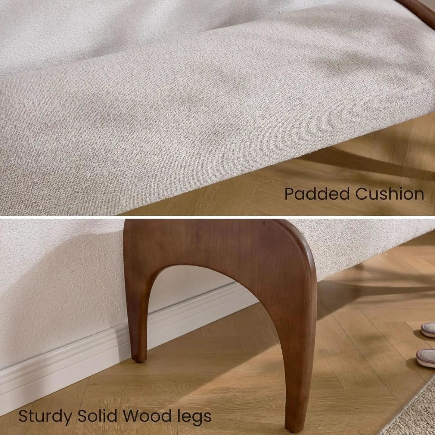 51-Inch Wide Ottoman Bench Beige Sherpa Upholstery from PriceLows™