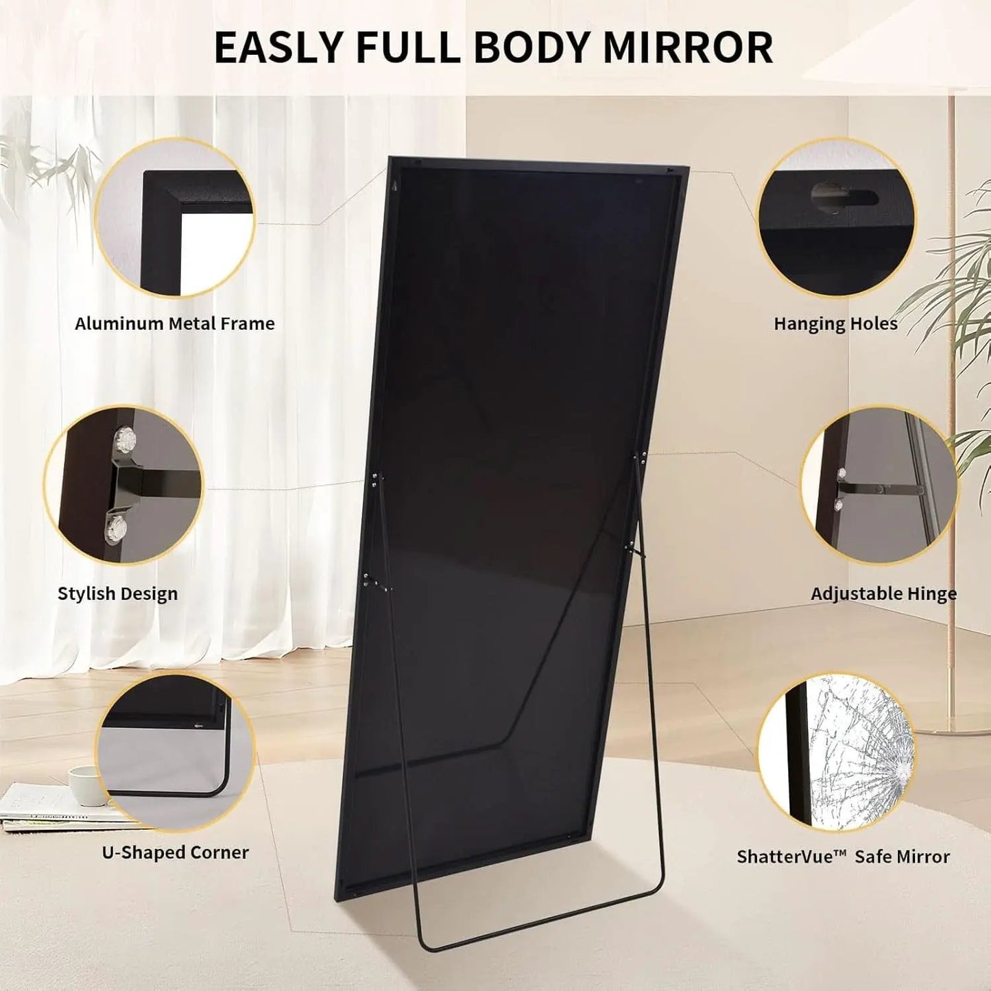 Full Length Mirror With Stand 34x76 Aluminum Frame from PriceLows™
