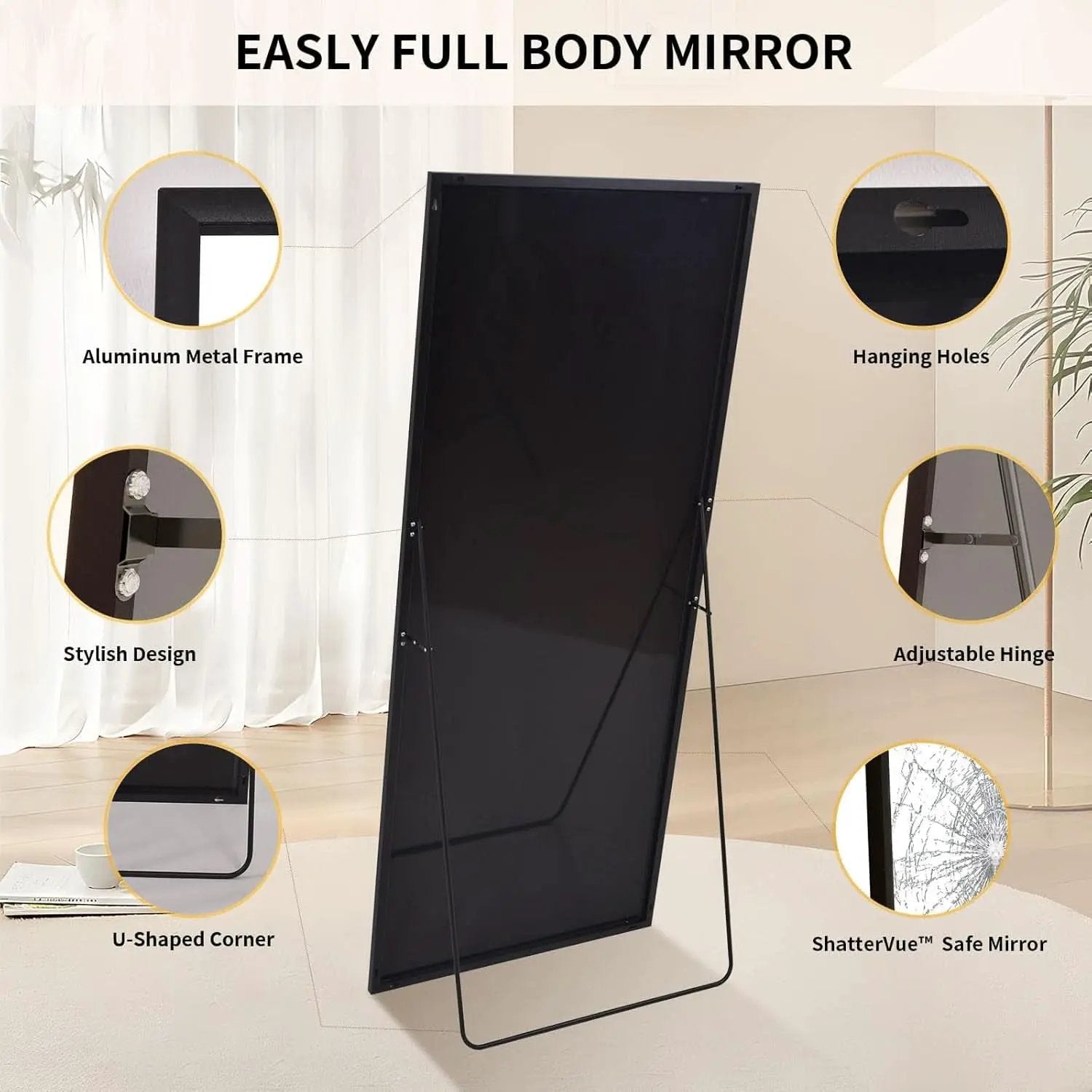 Full Length Mirror With Stand 34x76 Aluminum Frame from PriceLows™