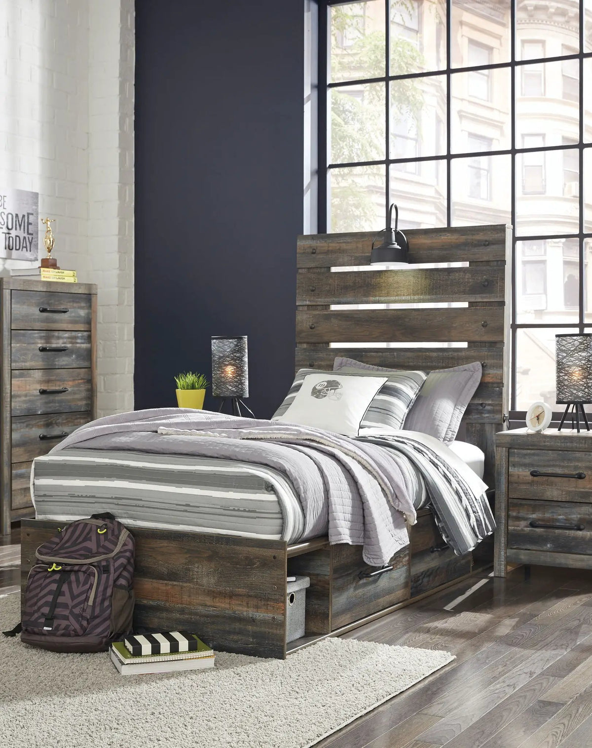 Drystan Panel Headboard | Rustic Industrial Style | 42 Inch Width | 60 Inch Height