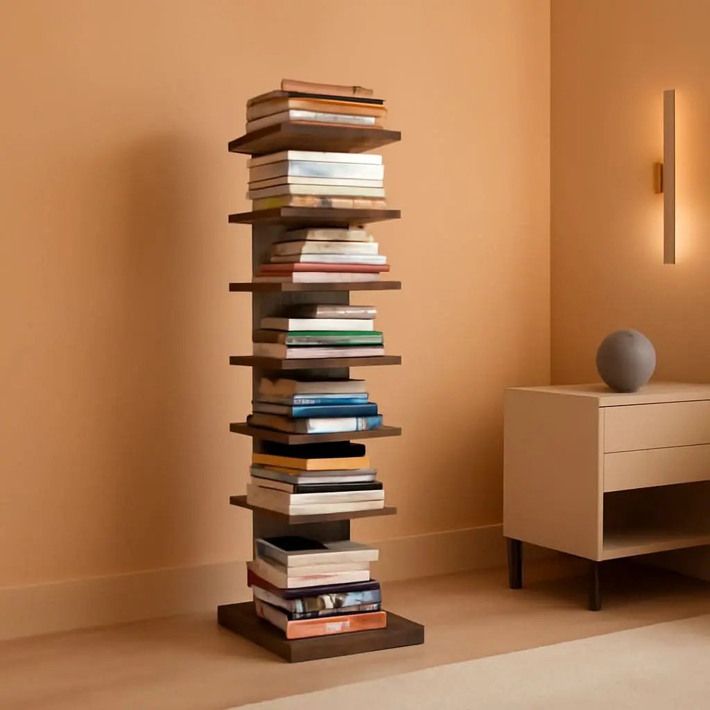 Vertical Bookshelf 8 Tier Rustic Brown Corner Shelf from PriceLows™