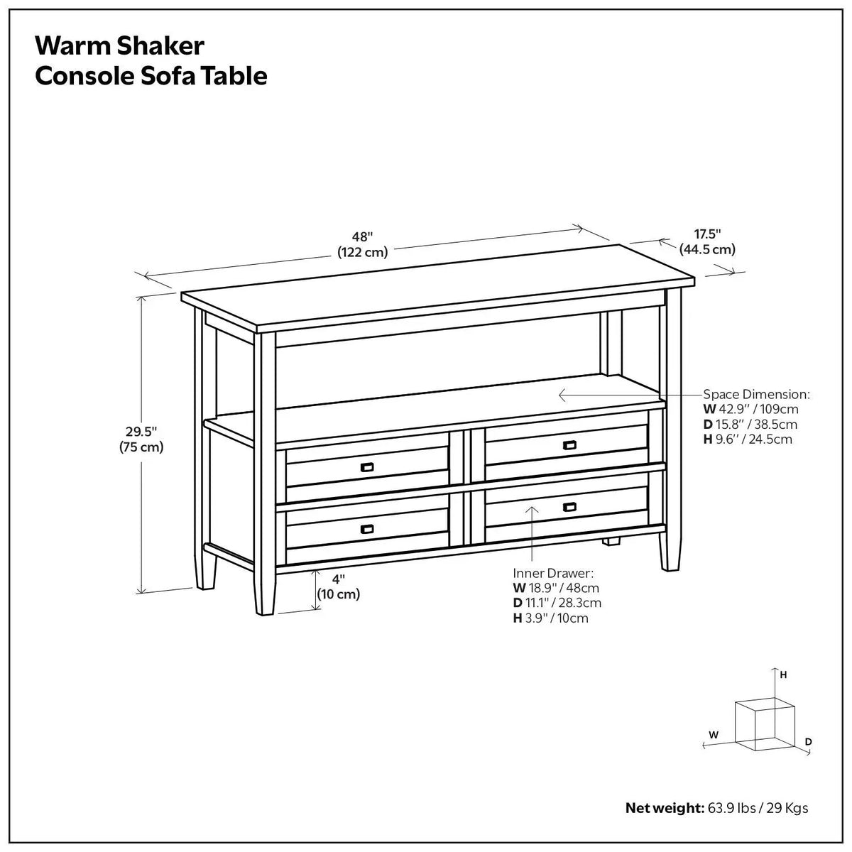 Warm Shaker Solid Wood Table | Bottom Drawer | Open Shelf Storage