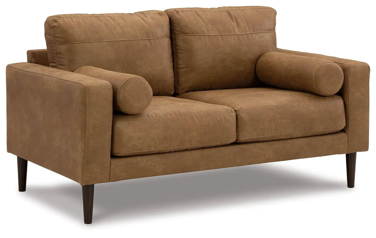 Loveseat | Warm Caramel Faux Leather | Ultra Linear Small Scale Frame