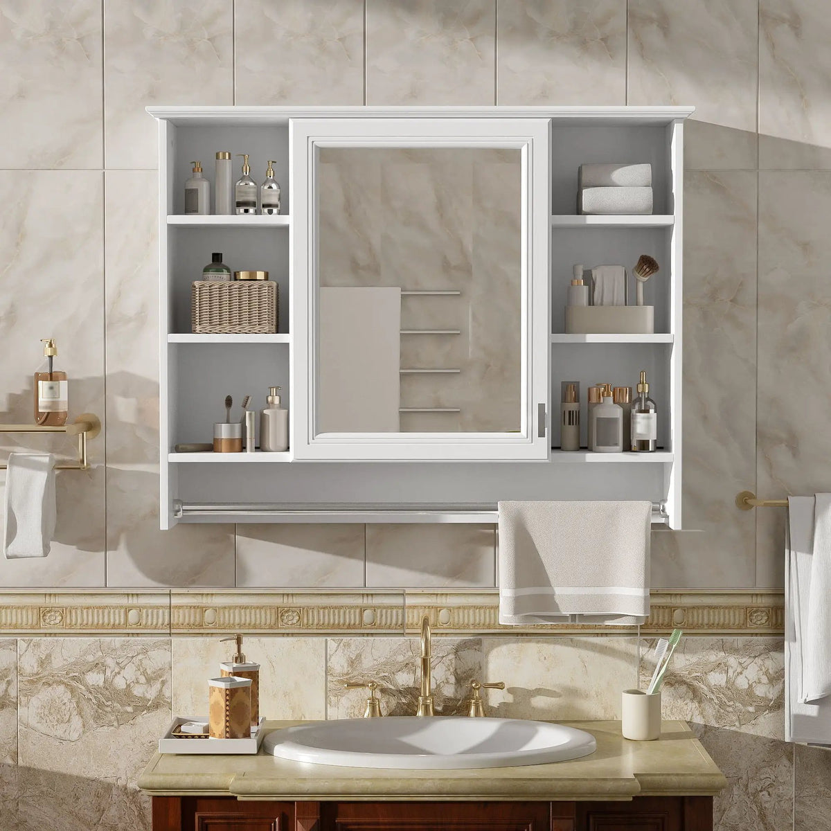 Wall Mounted Mirror Cabinet | Soft Close Door | Adjustable Shelf | Towel Bar