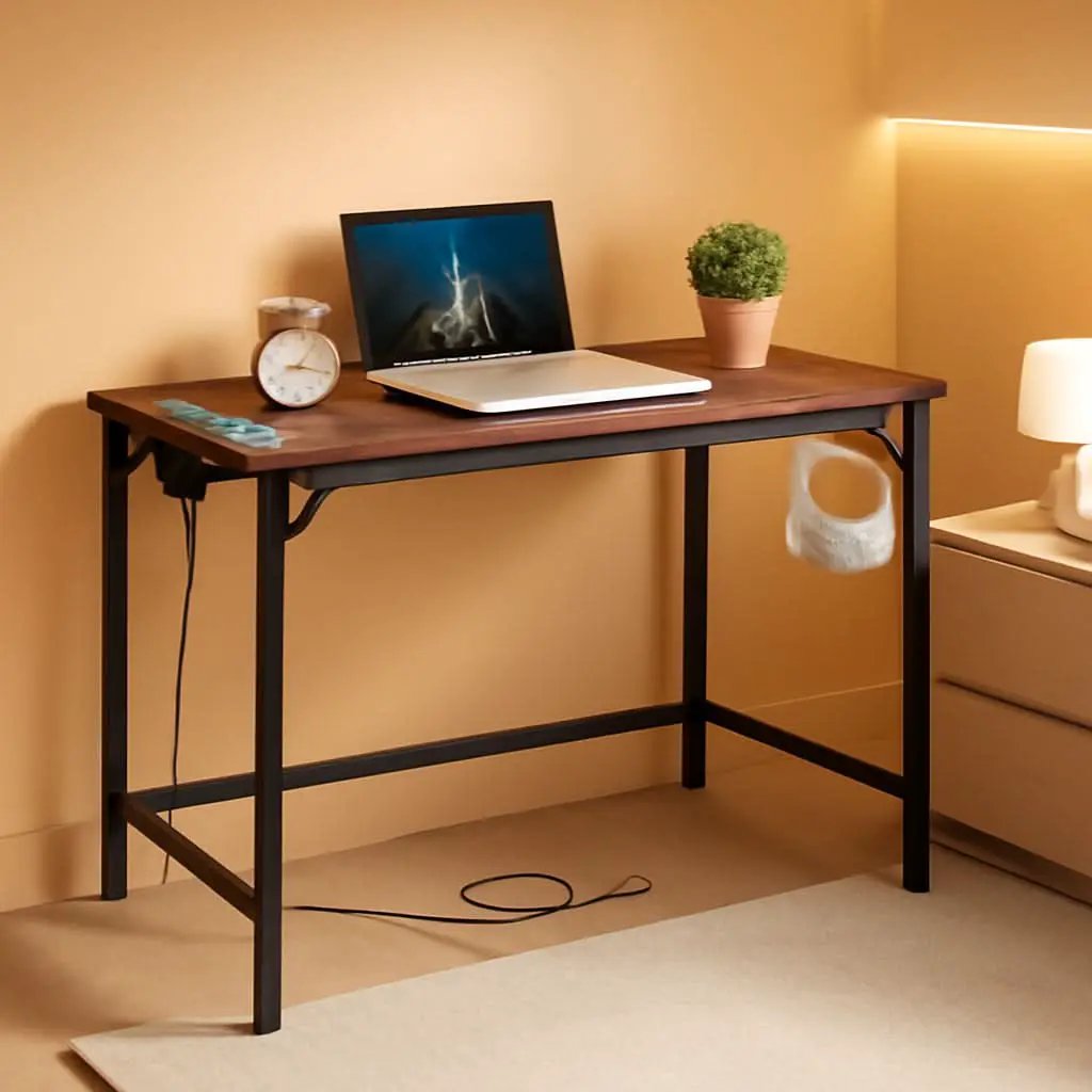 Computer Desk With Power Outlets In Rustic Brown And Black from PriceLows™