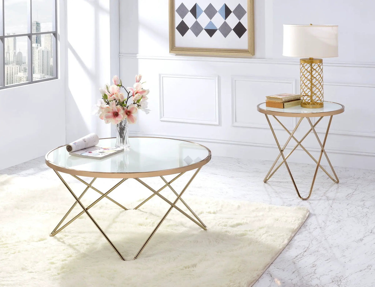 Valora Glass Coffee Table | Round 34 Inch | 5mm Smoky Glass Top | Overlapped Metal Base